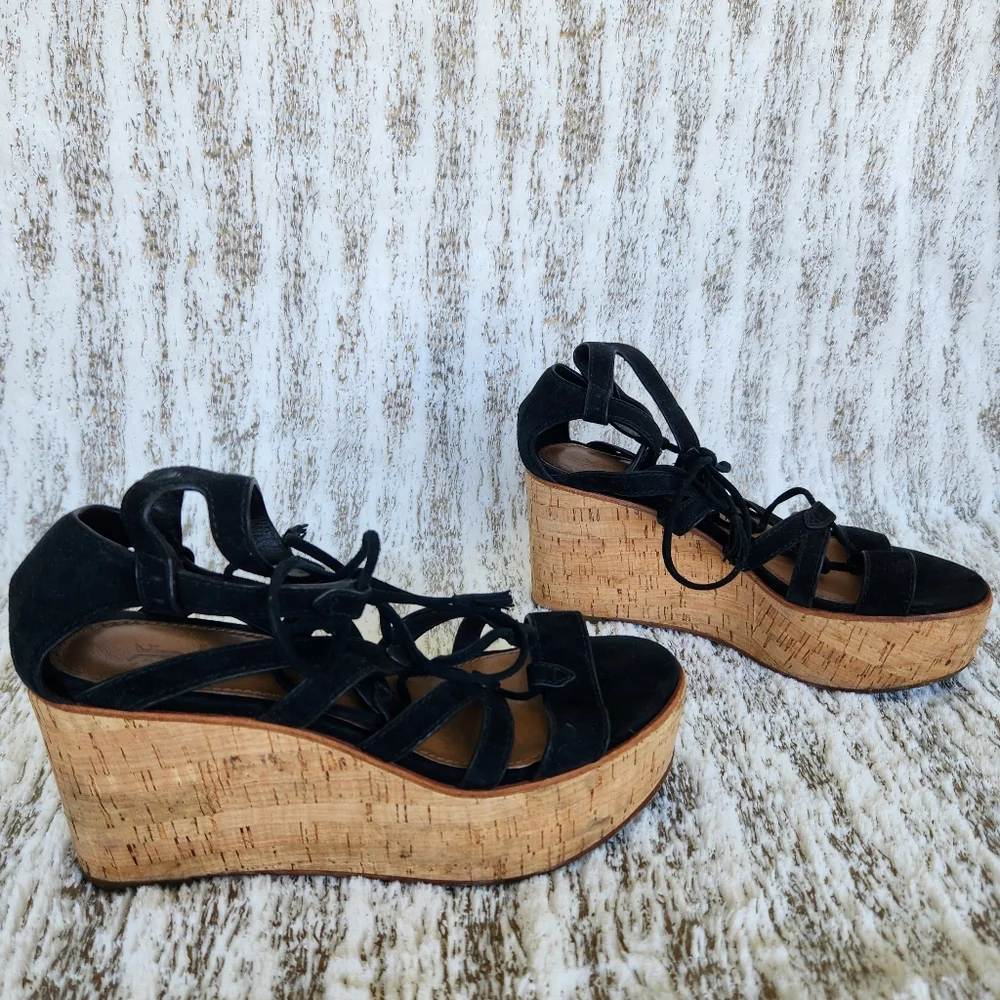 Frye "Heather Gladiator" Platform Wedge Sandal Leather Black | Women's Size 6.5 - Picture 10 of 14